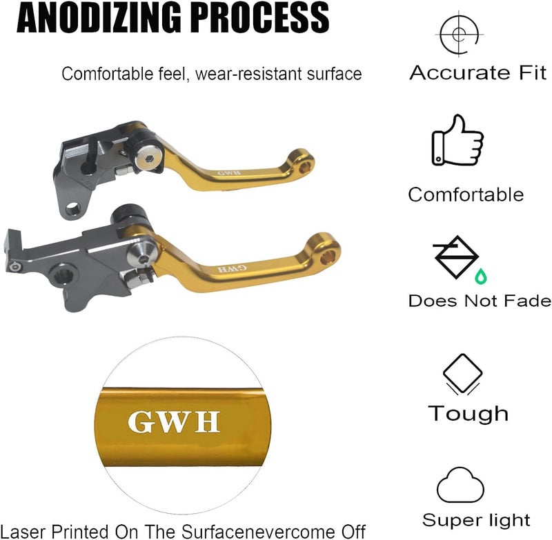 Adsspro Motorcycle Billet Foldable Brake Clutch Lever Handle CNC Aluminum Pivot for DRZ400 DRZ400S DRZ400SM DRZ400E 00-23 DR250R 97-00 DR200S 15-19 Dirt Pit Bike Motocross Motorbike (Gold) - Image 4